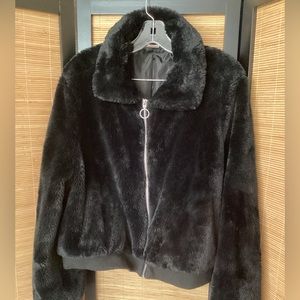 Faux fur bomber jacket XXL juniors teddy coat zip up EUC